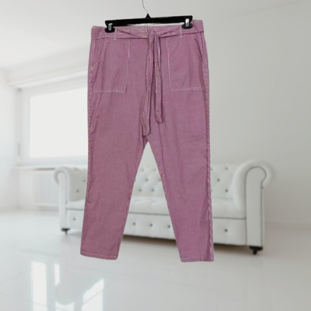 Liz Claiborne Women’s Striped Cotton Pants Size 12 | Tie Waist Casual Trousers